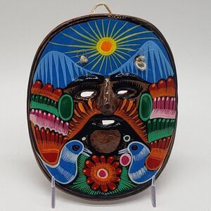 Mexican Talavera Vintage Terra Cotta Sun Bird Hanging Folk Art Mask